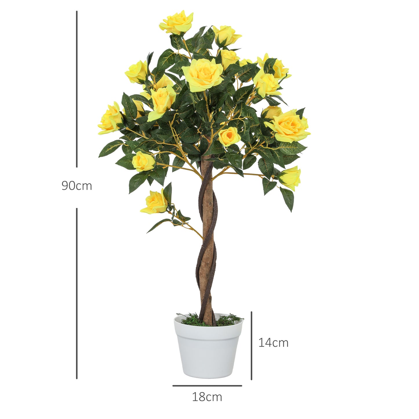 Set of 2 Artificial Yellow Rose Plants in Pots – Indoor Home Decor