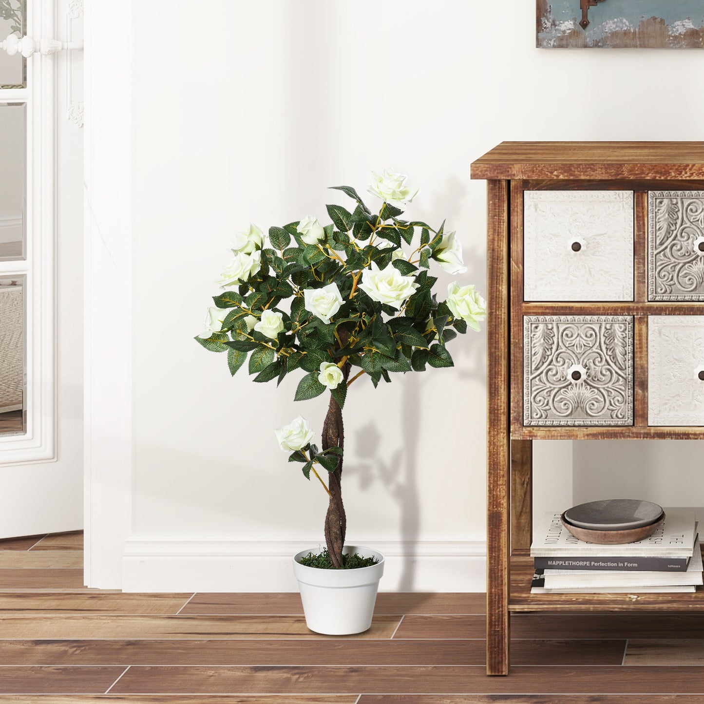 Artificial White Rose Plant – Indoor Home Decor