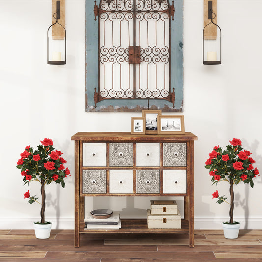 Set of 2 Artificial Rose Plants in Pots – Indoor Home Decor, Red