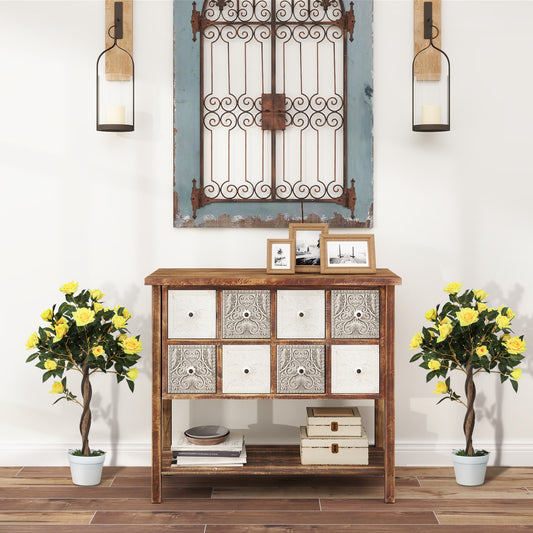 Set of 2 Artificial Yellow Rose Plants in Pots – Indoor Home Decor