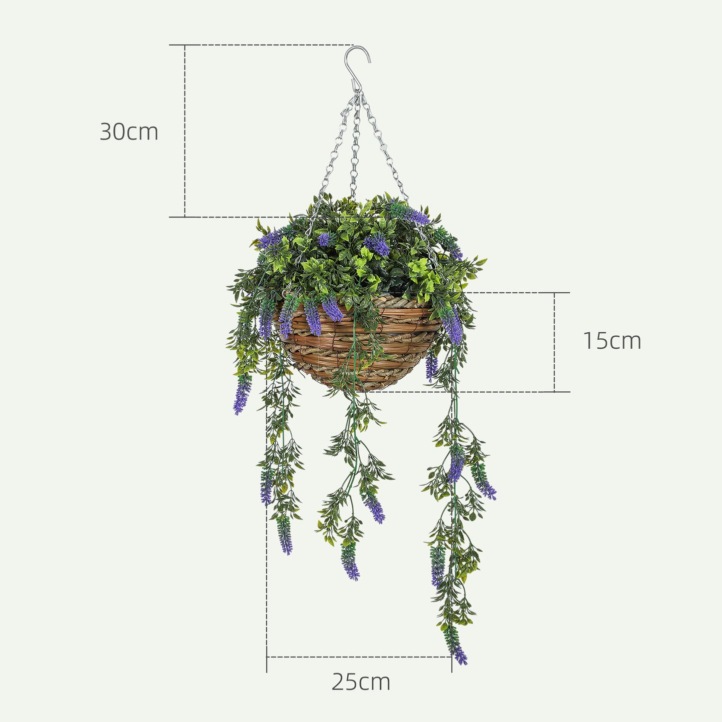 Set of 2 artificial lavender hanging plants for indoor or outdoor décor