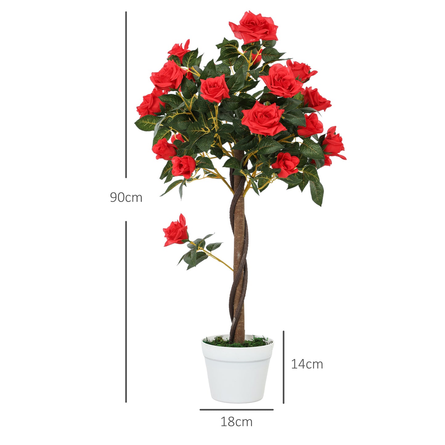 Set of 2 Artificial Rose Plants in Pots – Indoor Home Decor, Red