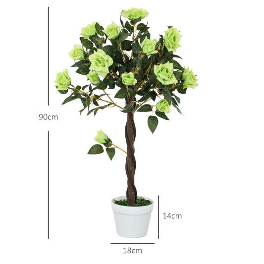 Set Of Two Artificial Rose Plants - Indoor Home Decor, Green