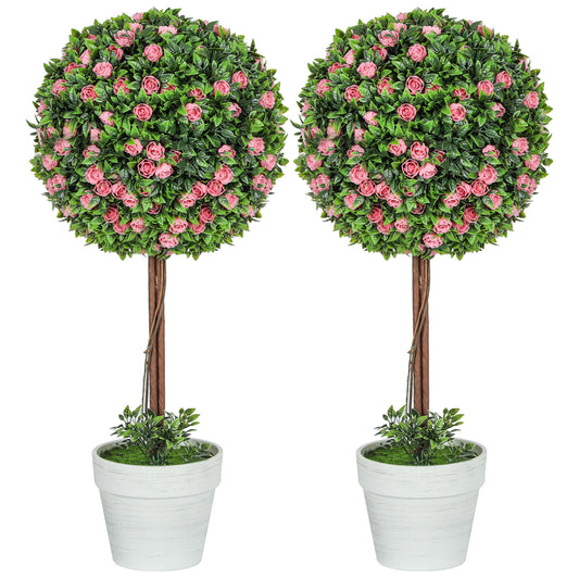 2 Artificial Flowered Boxwood Plants