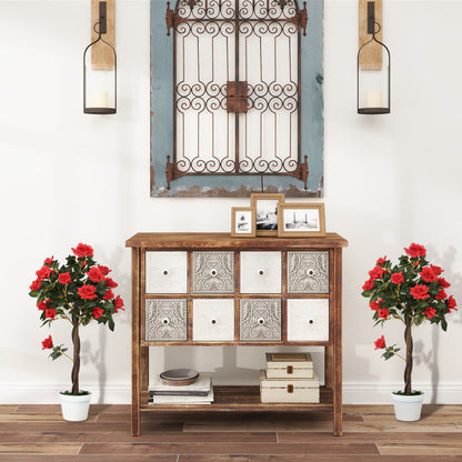 Set of 2 Artificial Rose Plants in Pots – Indoor Home Decor, Red