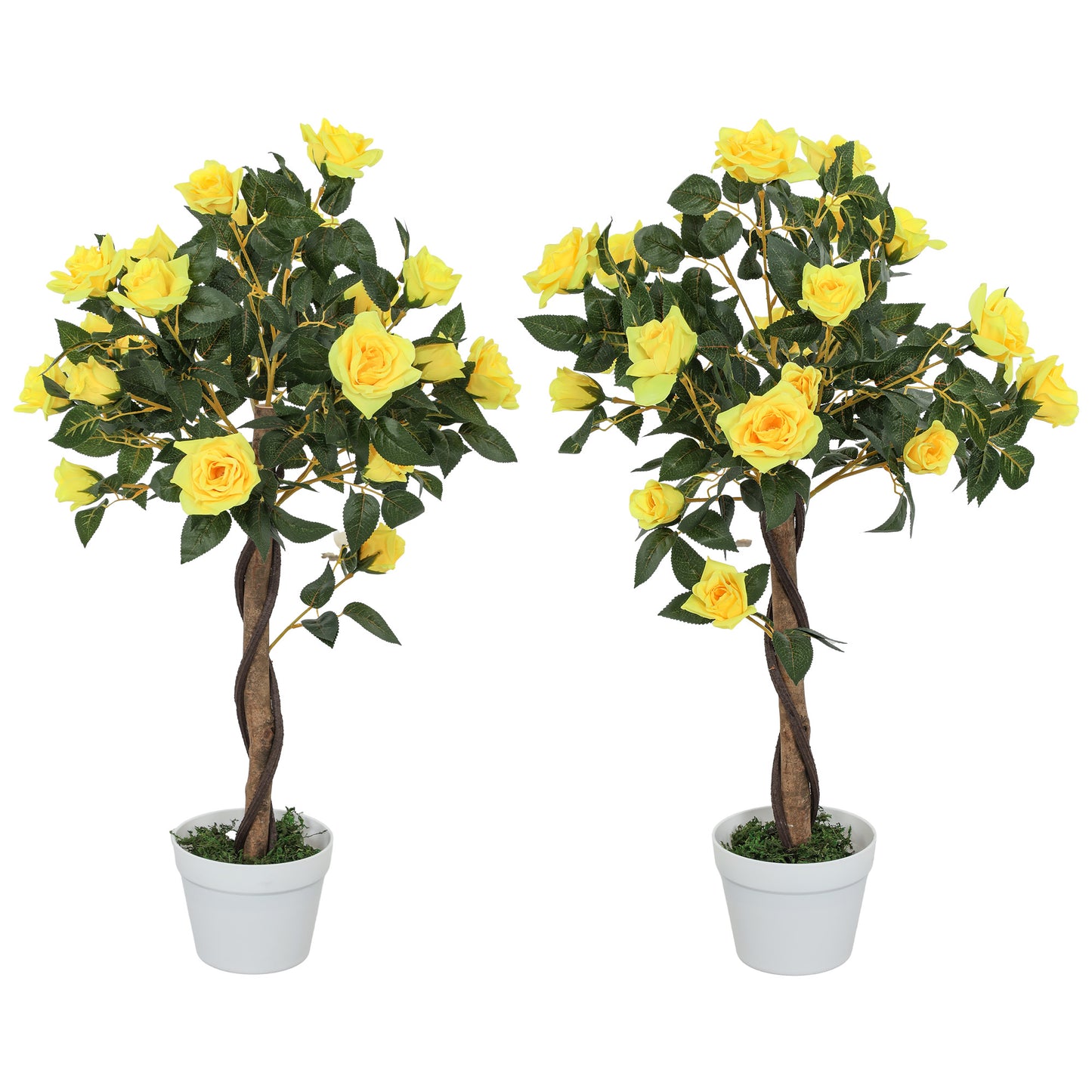 Set of 2 Artificial Yellow Rose Plants in Pots – Indoor Home Decor