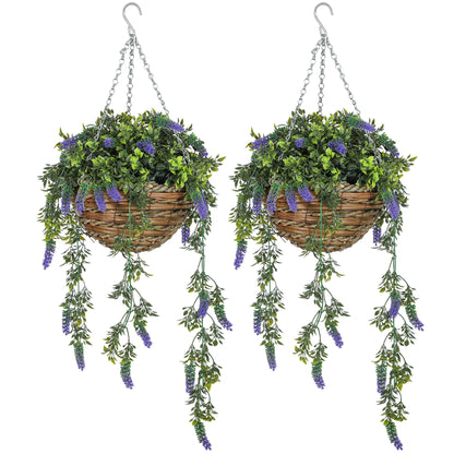 Set of 2 artificial lavender hanging plants for indoor or outdoor décor