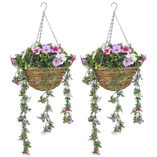 Set of 2 artificial azalea hanging plants for indoor or outdoor décor.