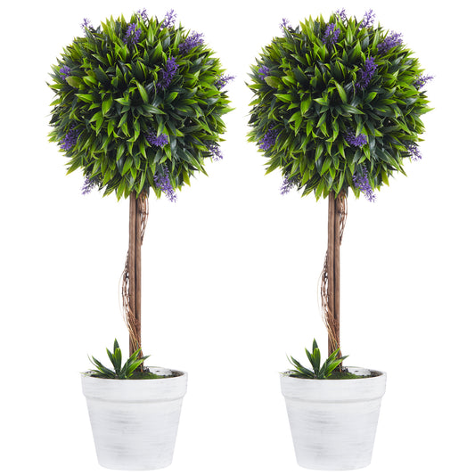 2 Artificial Flowered Boxwood Plants