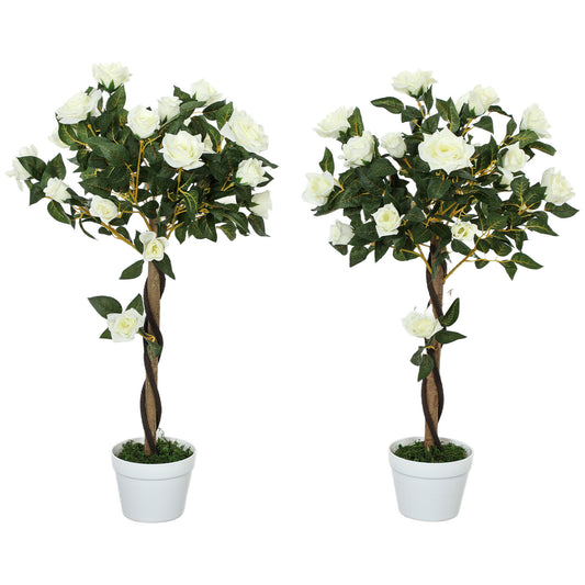 2 Artificial Rose Trees, White