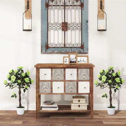 Set Of Two Artificial Rose Plants - Indoor Home Decor, Green