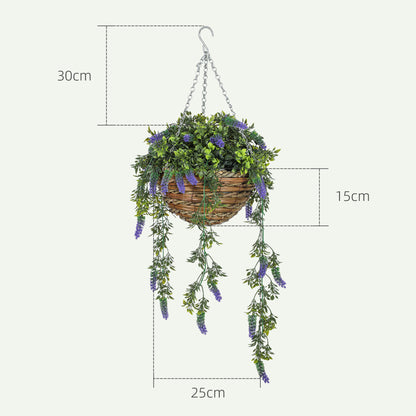Set of 2 artificial lavender hanging plants for indoor or outdoor décor