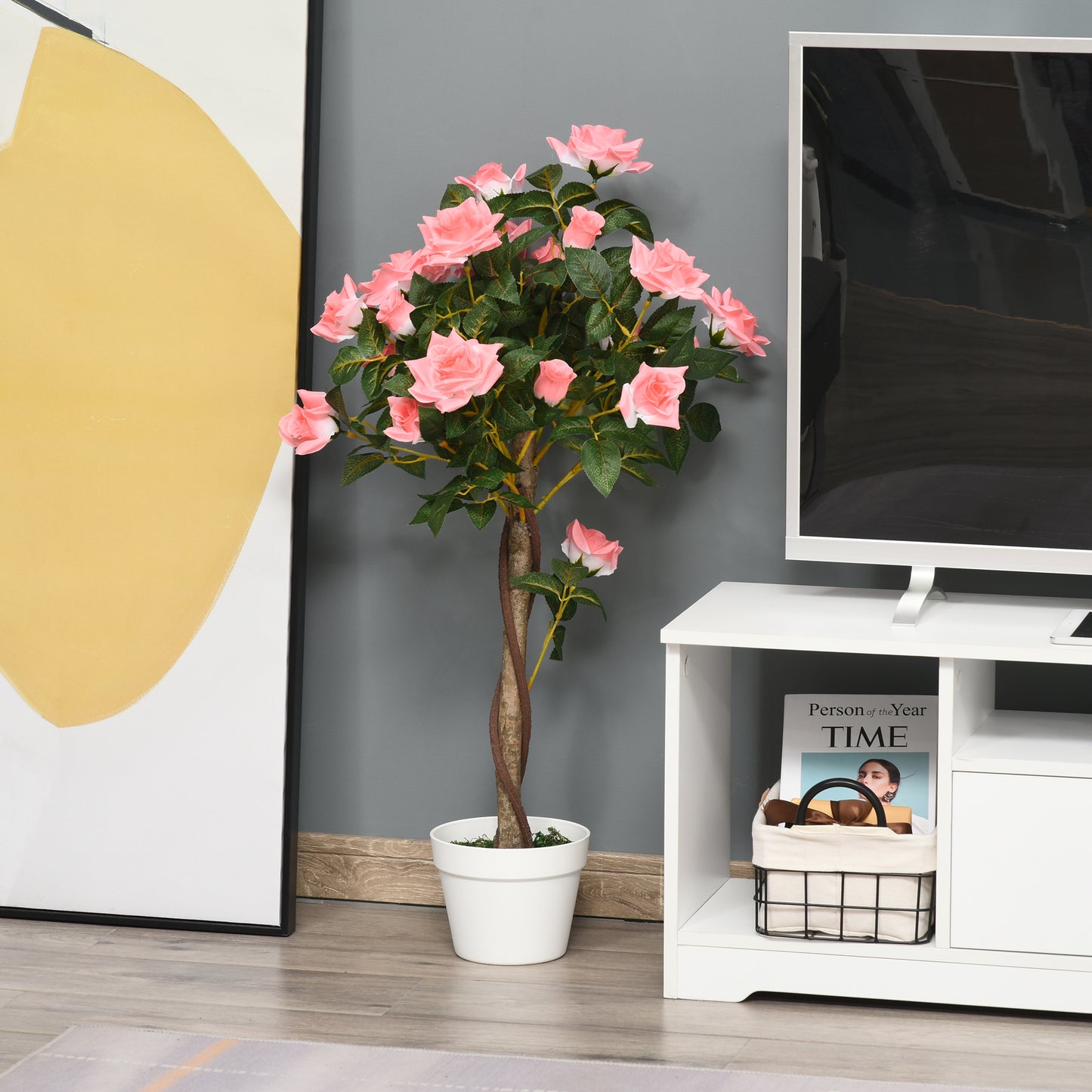 Artificial Pink Rose Plant – Indoor Home Decor