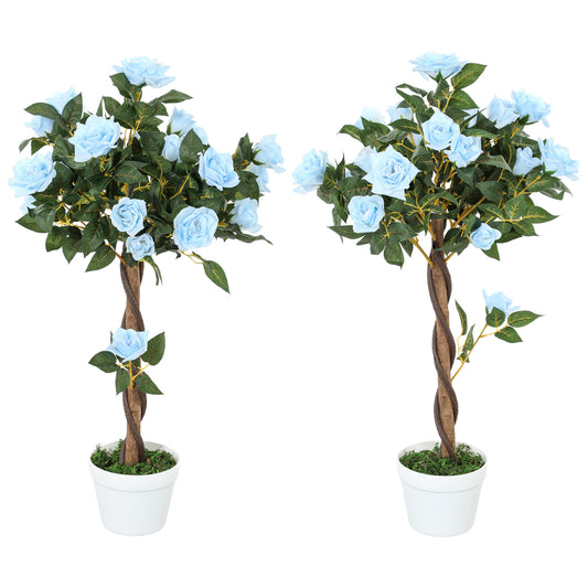 2 Artificial Light Blue Rose Trees
