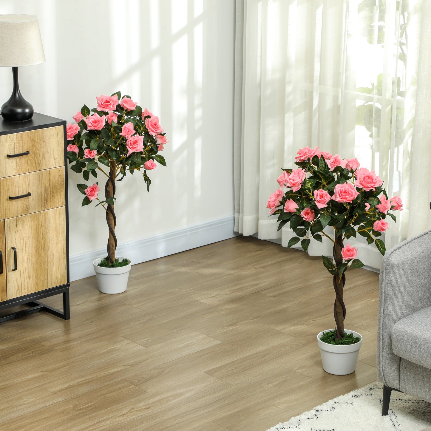2 Artificial Rose Trees, Pink