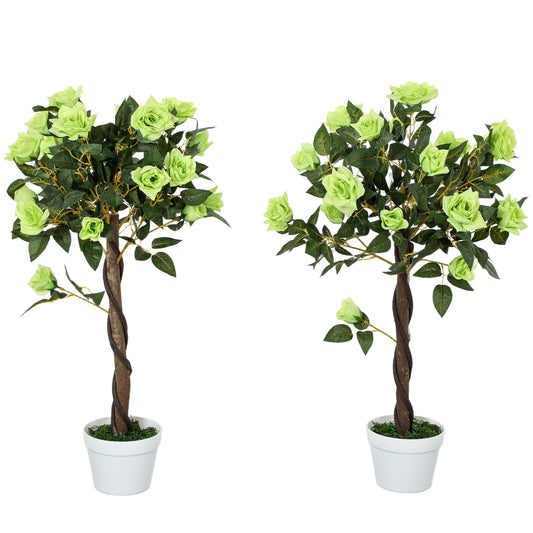 Set Of Two Artificial Rose Plants - Indoor Home Decor, Green
