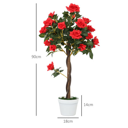 Set of 2 Artificial Rose Plants in Pots – Indoor Home Decor, Red