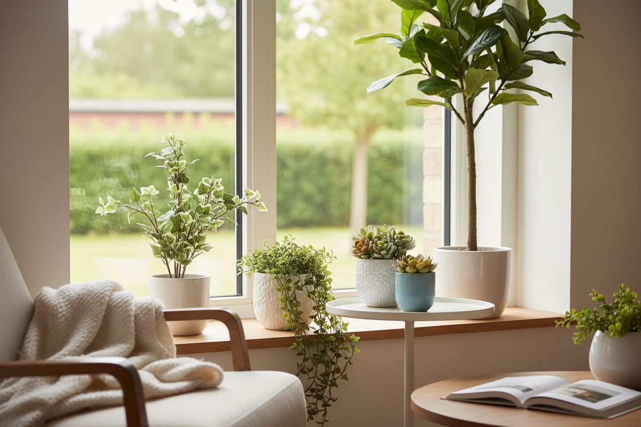 Fake plants by window