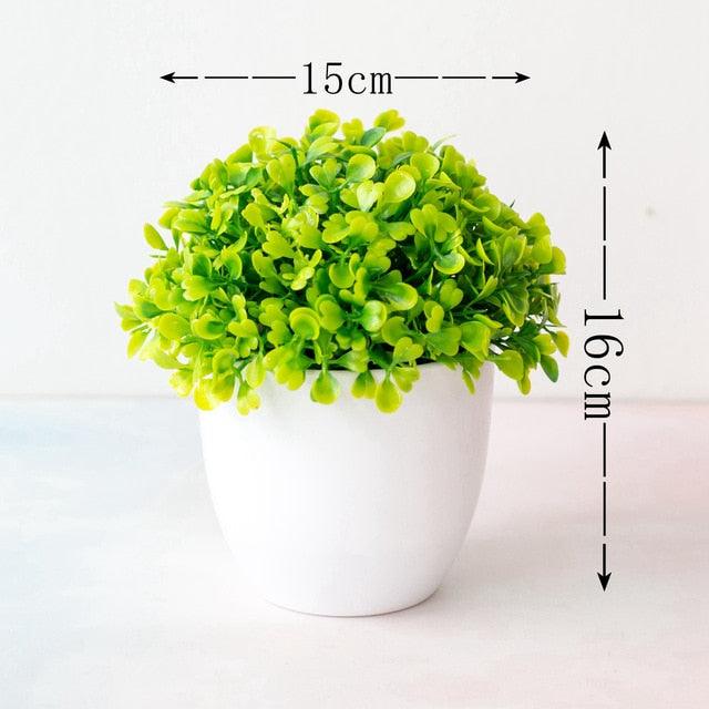 Mini Artificial Bonsai Plant with Plastic Pot – Cute Home Decor, Fake Flowers
