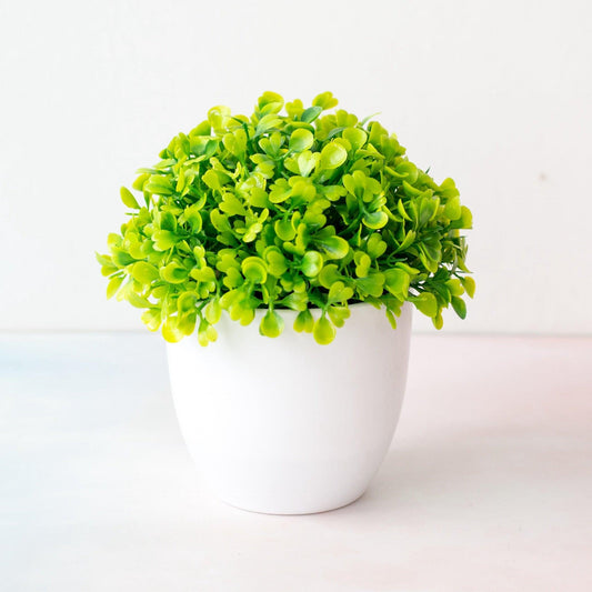 Mini Artificial Bonsai Plant with Plastic Pot – Cute Home Decor, Fake Flowers